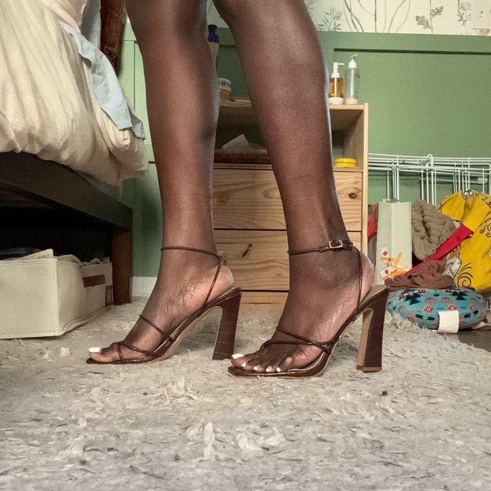 Brown Alligator Strappy Heel